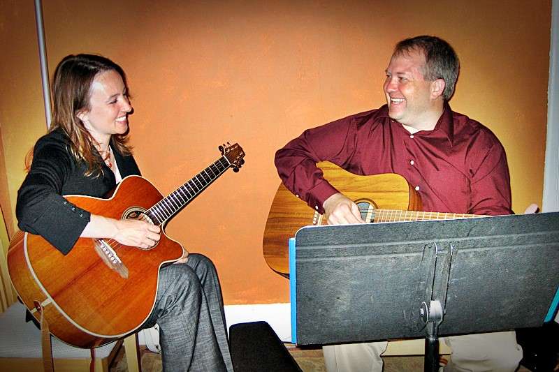 Students Tina and Sean at a guitar lesson