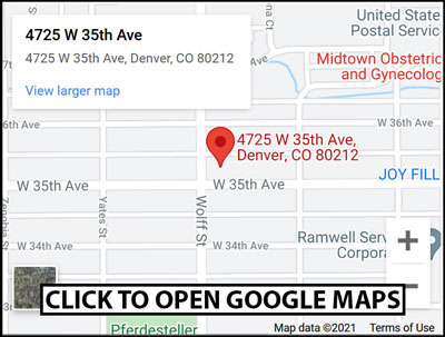 Map showing Make Great Music studio location in West Highlands, Denver